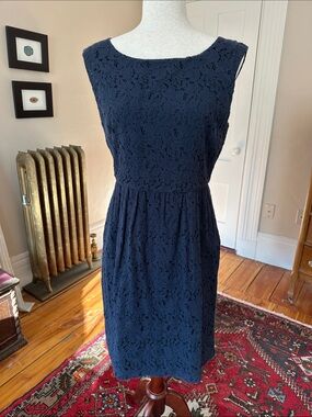J. Crew Navy Cotton Lace Cap Sleeve Dress